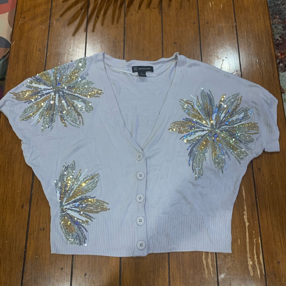 Preowned INC Women's Sequin Cardigan Sweater in Size Large